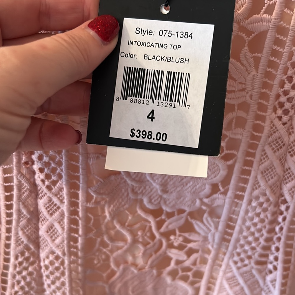 NWT Nanette Lepore Pink/black Lace formal top - Picture 6 of 6